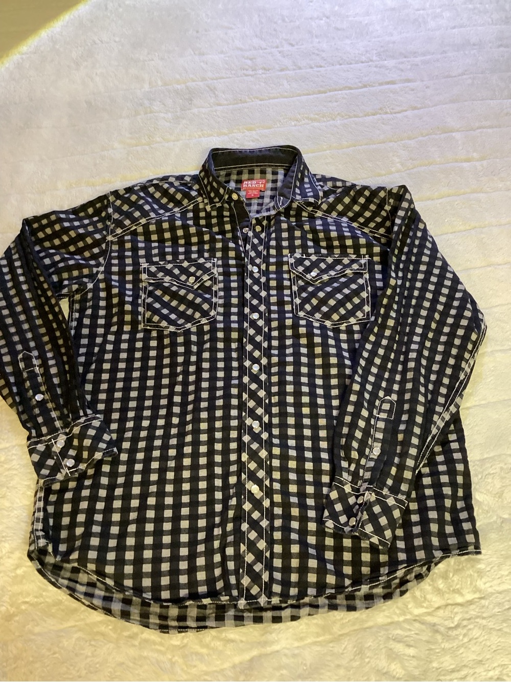 Men's Black & White Check Casual Button-Down Shirt
